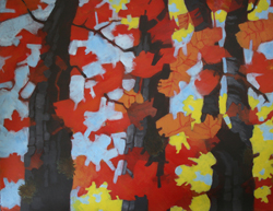 painting autumn trees leaves red orange yellow